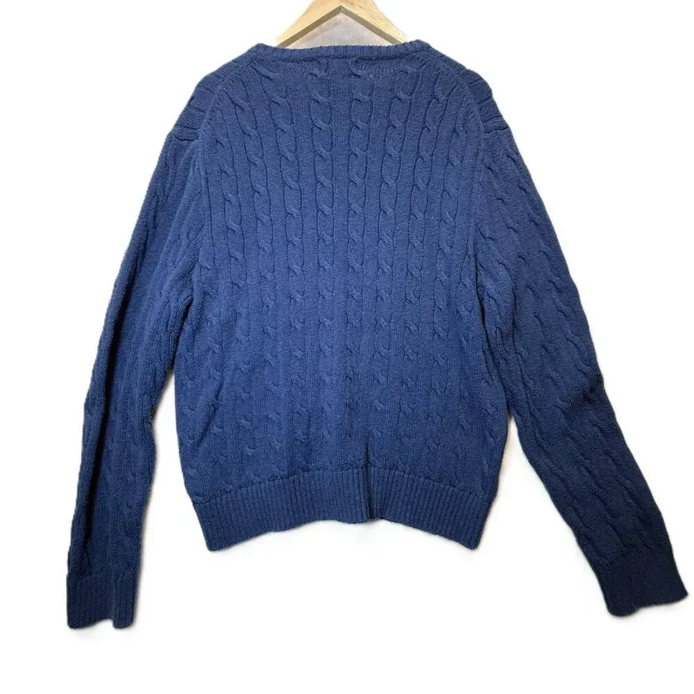 Polo Ralph Lauren Blue Cable Knit Sweater Classic Crewneck Cotton XL Men's